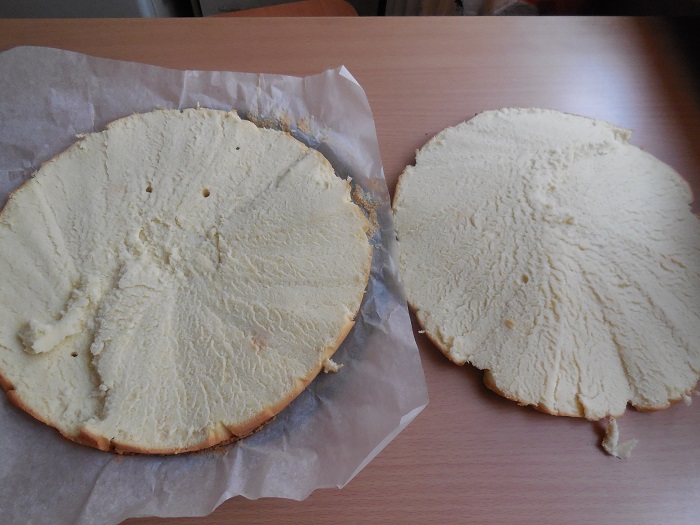 Biscuit cake divided into two parts