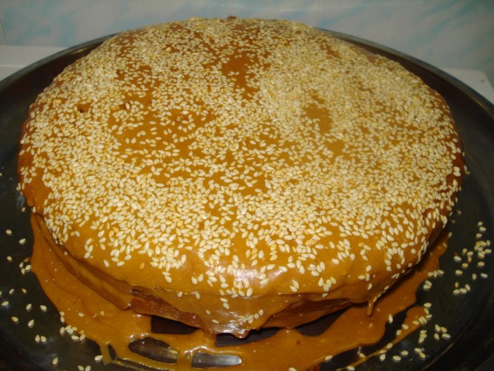 Honey cake with a delicate cream of condensed milk and butter