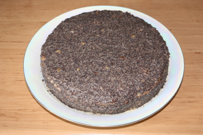 Pancake cake with custard and poppy seeds