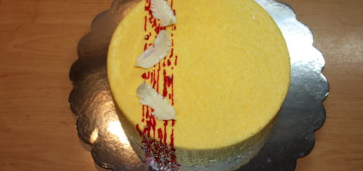 Biscuit-mousse cake with velor and lemon impregnation