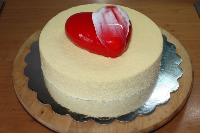 Two-tier mousse cherry cake with mascarpone