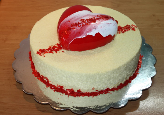 Two-tier mousse cherry cake with mascarpone
