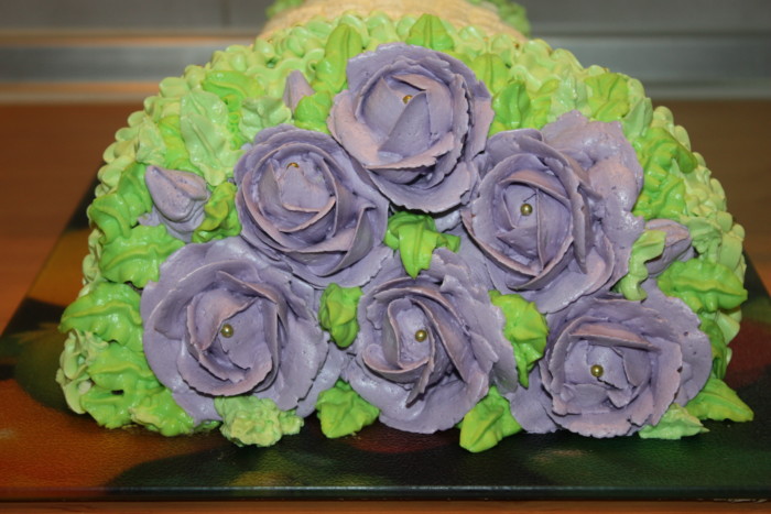 Fruit cake Bouquet of Roses from cream and biscuit