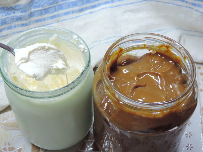 Caramel cream from boiled condensed milk and cream for cake