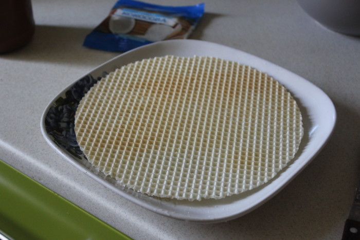 Ready-made round waffles with boiled condensed milk